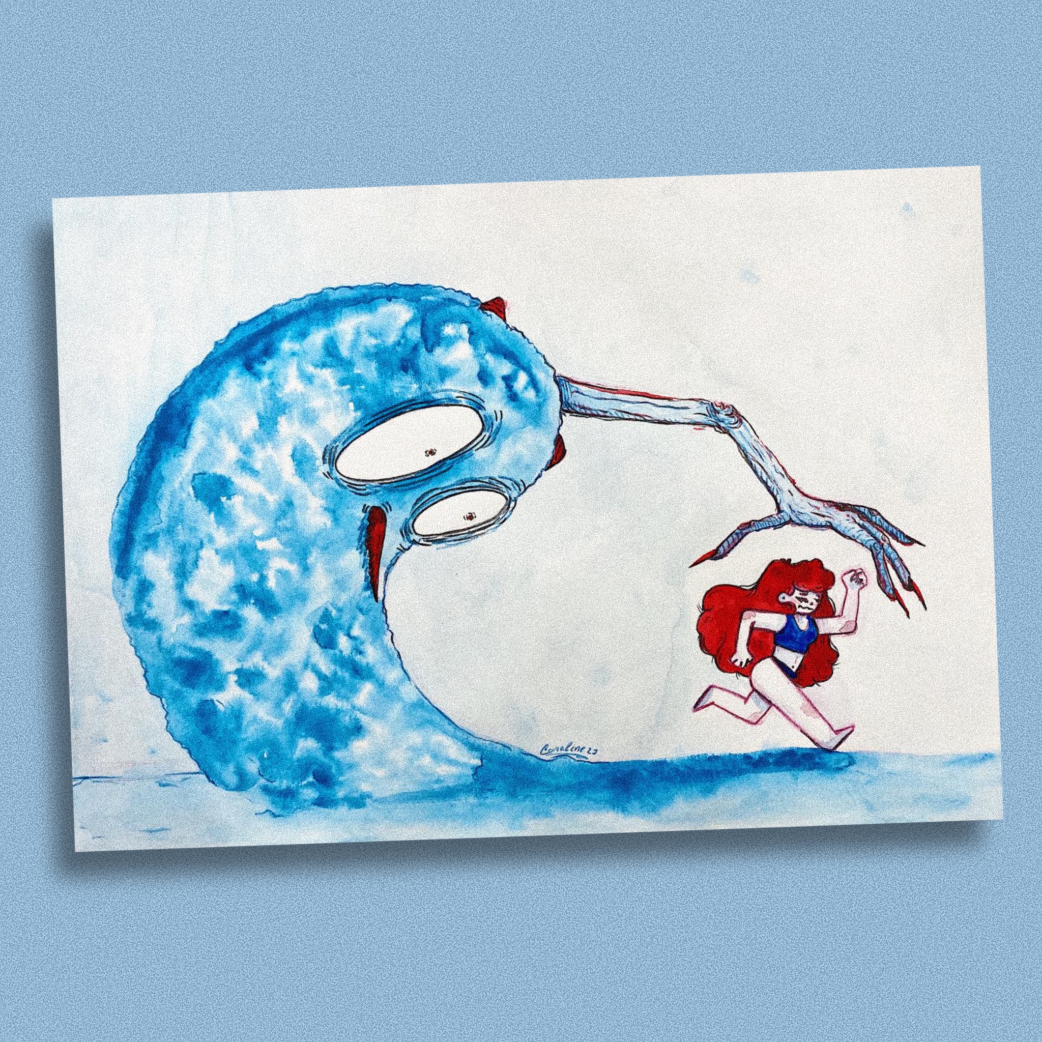Creature Chase — action watercolour